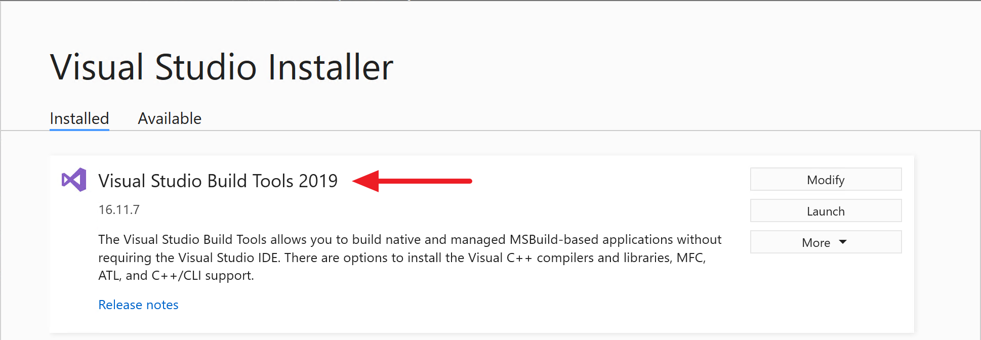 Visual Studio 2019 Build Tools 설치 완료